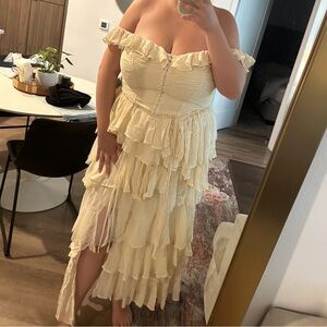 Anthropologie corset tiered lace ruffle dress